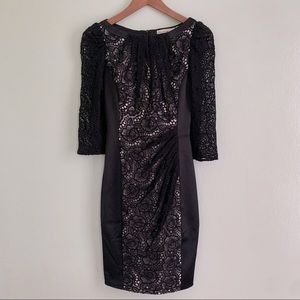 SALE KAREN MILLEN Black Satin Lace 3/4 Sleeve